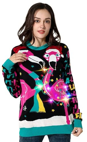 Unisex Herren Strickjacke mit hässlichem Weihnachtspulli, gestrickt Santa Rocks Funny Ugly Pullover für Herren