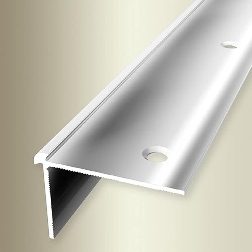 PROVISTON | Treppenkantenprofil | Breite: 39 mm | Höhe: 2.5 mm | Länge: 2500 mm | Aluminium Poliert | Glatt | Sollbiegestelle | Doppelt Versetzt Versenkt Gebohrt