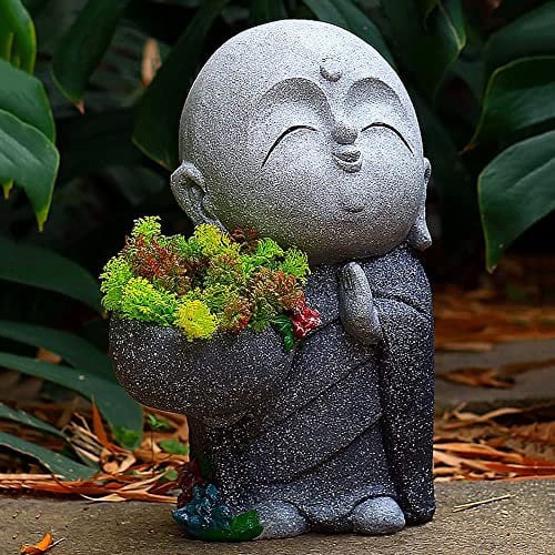 UPMSK Zen-Buddha-Statue, Pflanzgefäß, Gartenskulptur, Gesicht, Blumentopf, Zen-Figur, Blumentopfhalter, für Innen- und Außendekoration(Color:C)