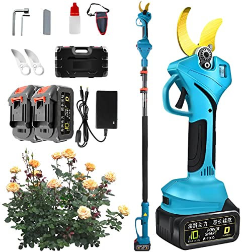 Plerile Forbici Potatura Elettriche,Forbice Potatura a Batteria con Asta Telescopica,Diametro Di Taglio 40 Mm,Batteria al Litio Ricaricabile 2 Pezzi,Cesoie Elettriche Per Potatura Per Giardinaggio