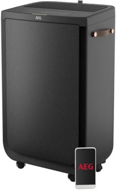 AEG APU72571DG Purificador de Aire, Filtro HEPA, Elimina 99,5% Bacterias, Capacidad hasta 70m2, 3 velocidades, Táctil, Control por voz, Wi-fi, Sensor humedad/temperatura, Filtrado 4 etapas, Gris