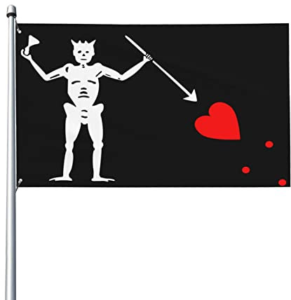 Bandera pirata de Barbanegra (Edward Teach) 3x5ft Patio Jardín Bandera Decoración interior Bandera impresa de un solo lado