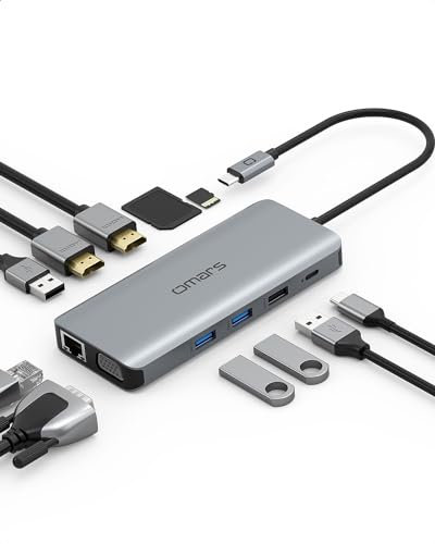 Omars Station d'accueil, Hub USB C avec Triple écran Double HDMI et VGA, Adaptateur USB C Docking Station Multiport 2 HDMI 4K, Gigabit Ethernet RJ45, PD 100W, 4 USB, SD/TF pour MacBook Pro/Air