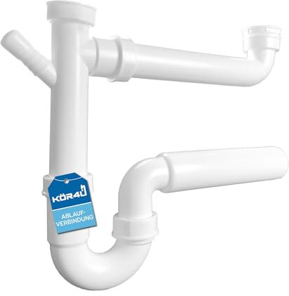 kör4u Ablaufverbindung für Doppelspülen 1 1/2 Zoll x 50mm, weiß, aus Kunststoff, robust, Küchenspüle