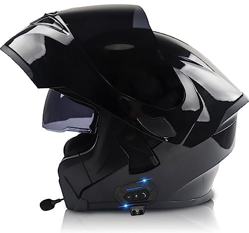 Motorradhelm Klapphelm mit Bluetooth Integriertem ECE-geprüft mit Anti-Fog-Doppelspiegel, Integralhelm Racing Helm für Damen Herren mit Eingebautem Mikrofon 3XL 55~66cm