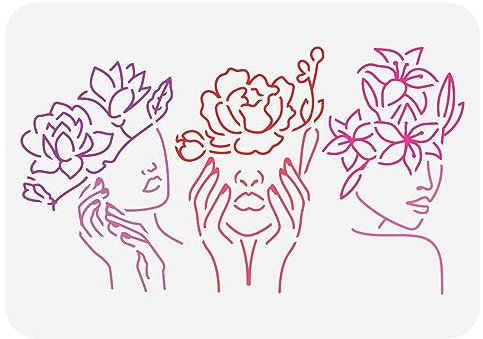FINGERINSPIRE Boho Line Malschablone für Frauen, 29,7 x 21,1 cm, wiederverwendbare Blumen-Zeichenschablone für Zuhause, Möbel, Wanddekoration, Kunststoff, PET, menschliches Thema