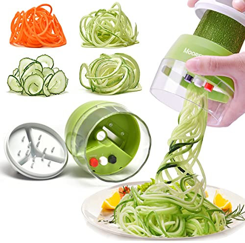 MOOREDLIFE Spiralschneider 4 in 1 Gemüseschneider, Hand Spiralschneider Gemüse, Gemüsehobel für Gemüsespaghetti, Zucchini, Karotte, Gurke, Kürbis, Kartoffel