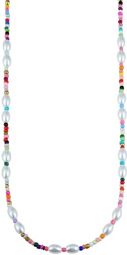 GD GOOD.designs Perlenkette Damen mit Bunten Perlen | Halskette mit Perlen (42-47cm) | Hautverträgliche Perlen Kette ohne Anhänger | Bunt und wasserfest