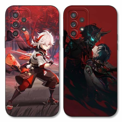 2 Stück Handyhülle für Samsung Galaxy A52 4G 5G/A52s 5G Hülle 6.5'', Anime Motiv Genshin Impact Kaedehara Kazuha Xiao Manga Muster Schutzhülle Case Schutz der Linse Design Cover Stoßfest, Schwarz1