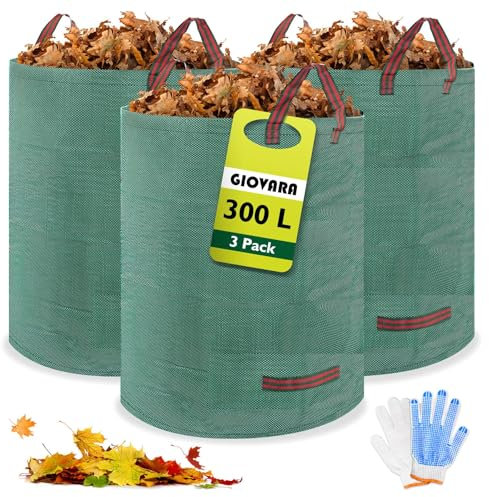 Lot de 3 grands sacs poubelle de jardin étanches et résistants avec poignées, pliables et réutilisables 300 l