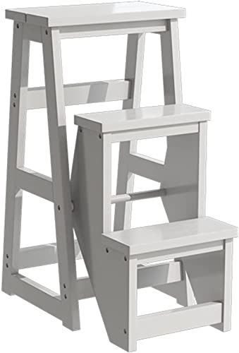Fußhocker Moderner multifunktionaler Tritthocker Bibliotheksleiter Stuhl Bibliotheksmöbel Klappbarer Holzhocker Stuhl Trittleiter für Zuhause Maximale Belastung 150 kg/B