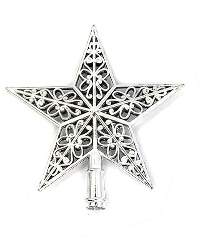 Weihnachtsbaumspitze Stern, Weihnachtsschmuck Weihnachtsbaum Top Fünfzackiger Stern Zubehör Goldene 3D-Höhle Fünfzackiger Stern Weihnachtsdekoration Weihnachtsdeko Baumspitze (Silver, 20 x 20 cm)