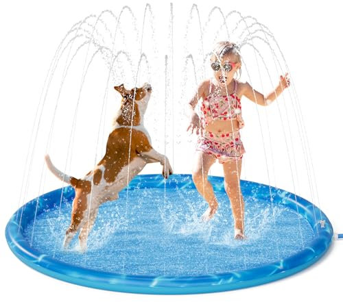 pecute Sprinkler Pad for Dogs & Kids-130cm, Thickened Dog Splash Mat with Pattern Durable Children Water Play Toy Anti Slip, Inflatable Swimming Bathing Pool for Summer Outdoor Garden (Dia 51.2in)