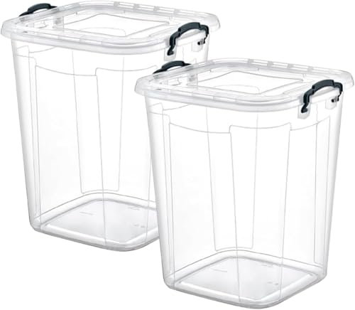 Best House | Plastic Storage Box with Clips & Lids | Size: 70L (L:45cm W:48cm H:56cm) | Set of 2 | Square Shape | Stackable Clear Durable Multipurpose Office Home Kitchen Tools (LARGE Size)