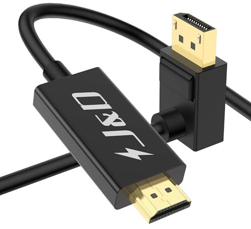 J&D Cavo DisplayPort Angolato a HDMI 4K, Cavo DP a HDMI Unidirezionale Compatibile con AMD NVIDIA Desktop Laptop Proiettore TV 4K@60HZ 2K@120HZ, 2 Metri