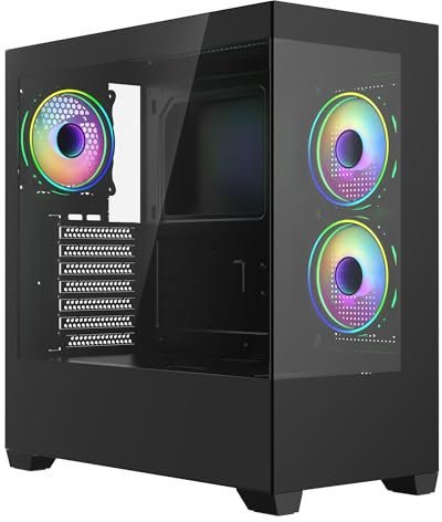 CiT Sense Black Dual Tempered Glass Panelling ATX PC Gaming Case with 6-Port PWM Fan Controller and 3 x CiT Tornado Infinity 120mm ARGB Dual-Ring Fans Included