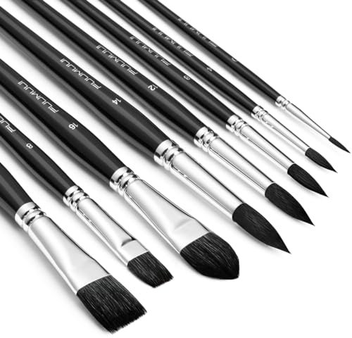 Pinceaux Aquarelle Professionnel - 8 Pinceau d'artiste pour Aquarelle, Pinceaux Poil de d'écureuil pour Un Flux Constant et Excellente Absorption | Watercolor Brushes, Pinceaux Poil Naturel