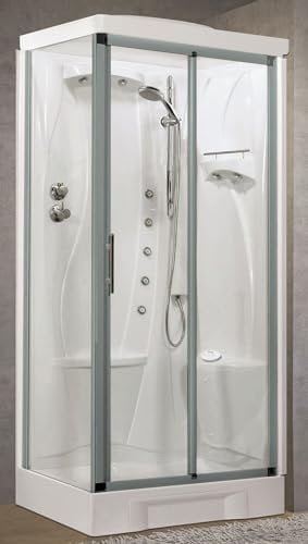 Novellini New Holiday 2P+F Hammam 100x70 cm Cabina Doccia Multifunzione Apertura Scorrevole Seduta Destra Miscelatore Meccanico Vetro Trasparente Profilo Silver Idromassaggio Sauna Altezza 225,5 cm