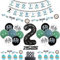 Jollyboom Two Fast Two Curious Birthday Decoration Race Car 2nd Birthday Party Decorations Blue & Green Balloon Cake Topper Number 2 Foil Balloon