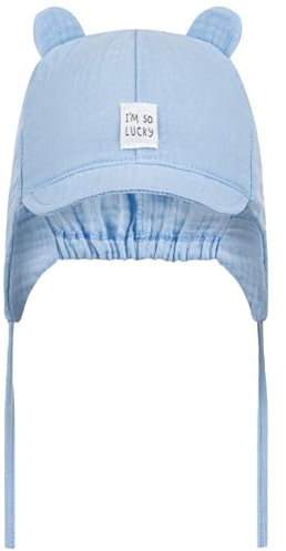 Smarilla Bindemütze Schirmmütze Sommermütze Baby Junge Musselin, Bekleidungsgröße: 46-48, Farbe: Hellblau