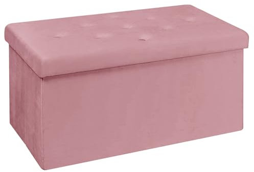 BRIAN & DANY Sitzbank mit Stauraum, Faltbarer Sitzhocker Samtstoff Sitztruhen mit Deckel, Aufbewahrungsbox Zum Sitzen für Wohnzimmer Schlafzimmer Flur, 80 x 40 x 40 cm (Pfirsichrot)