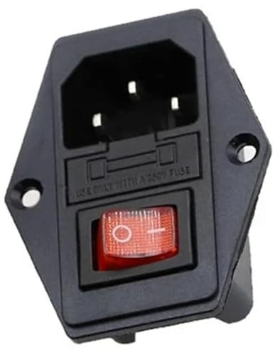 Kaltgeräte Einbau-Buchse C14, mit Rotem Schalter und Sicherung, 3-Pin 220-250V/10A Audio Kaltgeräte-Buchse Einbau Kupplung Stecker Buchse, 3-in-1 Einlassmodulstecker mit Schalter und Lampe