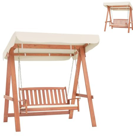 SFAREST 2 Person Garden Swing Chair, Wooden Hammock Bench and Stand with Top Canopy, Cushion & A-shaped Frame, Outdoor Patio Loveseat Convertible Bench for Balcony Backyard Poolside