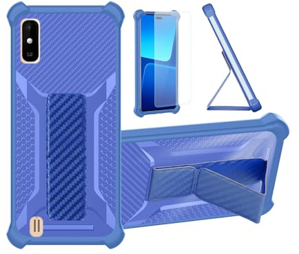 Aroepurt Hülle Für Wiko Y81 Hülle Case Handyhülle Schutzhülle Cover [mit gehärtetem Glas-Screen-Protector] Hybrid [Folding Support Magnetic] [Frosted Anti-Fingerprint] Blau