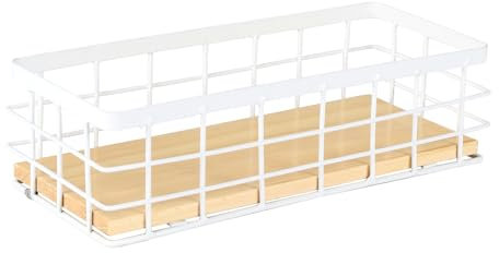 Gzsekken Wire Storage Bins Organizer, Metal Wire Basket with Detachable Wood Base for Bathroom, Kitchen, Pantry, Garage, Laundry Room, White