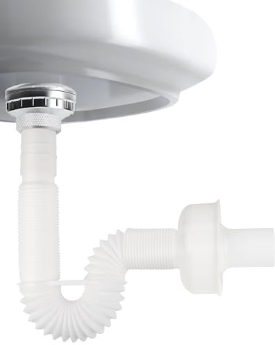 Hibbent Bathroom Waste Pipe,Flexible Waste Pipe 1 1/4 Bathroom Sink Plumbing Parts, Odour-Proof Sink Waste Trap, Replaceable Drain Down Hose，White,Extensable 320-780 mm