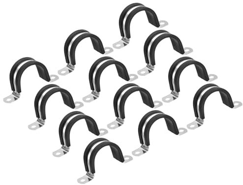 MACHSWON 12Pcs 40mm(1-9/16) Cable Clamp, Rubber Cushioned Insulated Clamp 304 Stainless Steel U Shape Bracket Metal Pipe Clamp Tube Holder for Wire Hose Tube