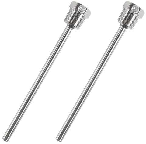 2 Stück 8×150mm Edelstahl tauchhülse, 1/2 Zoll Sonde aus Edelstahl 304 mit Feststellschraube, Gewinde RTD PT100, Tauchschutzrohre für Thermoelemente, Schutzrohr für Temperaturfühler