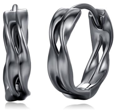 Doppelte Creolen 925er Sterling Silber Schwarz Kleine Spiralförmige Ohrringe Gothic Schmuck Geschenk für Damen Herren Männer