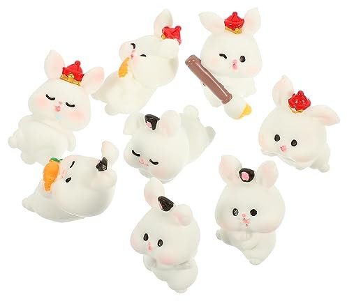 ORFOFE 8stücke Miniatur-hasenfiguren Aus Kunstharz Hasenfigur Für Kuchen-Dekoration Cartoon-hasenfigur Leicht Und Beweglich Für Auto Und Garten