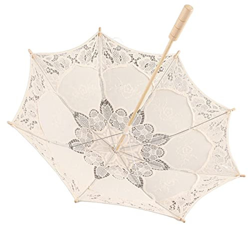 Grcfumo 8-Rippen-Sonnenschirm aus Vintage-Spitze, Hochzeitsschirm mit Griff, eleganter Damen-Brautsonnenschirm zum Fotografieren als Dekoration (Large)
