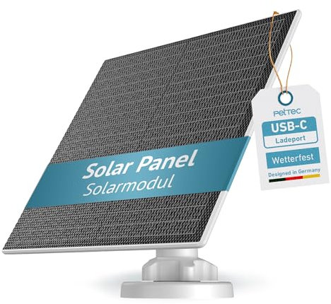 PetTec - Solar Panel für Überwachungskamera aussen Pet Cam - Solarmodul 4,4W in Weiß - Für Outdoor Kameras mit Akku & USB-Port - Ideal für Pet Cam Produkte - Inkl. Ladekabel und Halterung