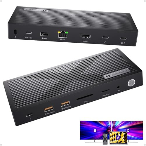 Station d'accueil Thunderbolt 4 PULWTOP Thunderbolt 4 avec double écran 8K/4K, station d'accueil pour ordinateur portable avec 40 Go/s, HDMI, SD/TF4.0, 2,5 GbE pour Windows, MacMiniM4 et Mac M4/Pro