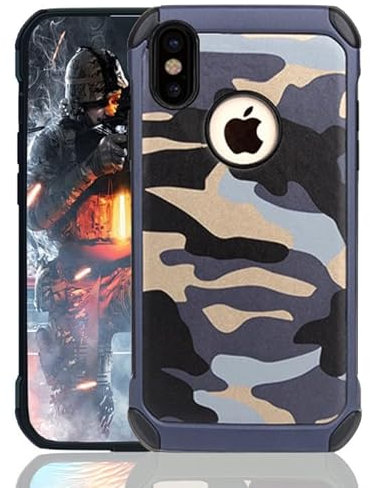 leobray for iPhone XR case,Heavy Duty Protective Bumper Shockproof Armor Ultra Hybrid Rugged Camouflage Case for iPhone XR-Blue