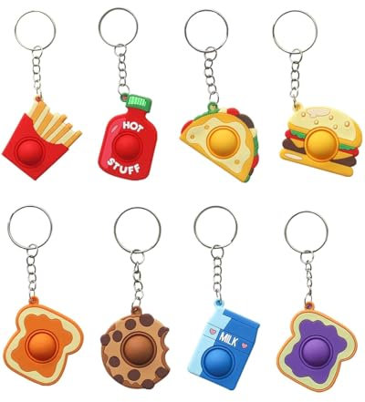 KGDUYC Mini Squeeze Pop Bubble Fidget, 8 Stück Mini Silikon Schlüsselbund Toys, Mini-Snack-Silikon-Spielzeug, Kinder Erwachsene Autismus Stress Relieving Schlüsselanhänger Spielzeug,mini spielzeug