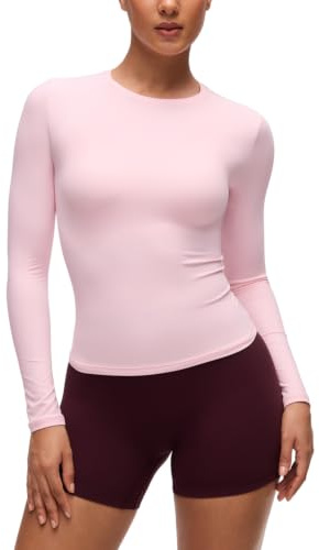 CRZ YOGA Softembrace Crewneck Long Sleeve Top Strawberry Pink 10