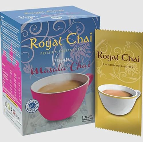 Royal Chai Premium Instant Tea, Vegan Masala Chai, Sweetened, 10 Cups for 1 box