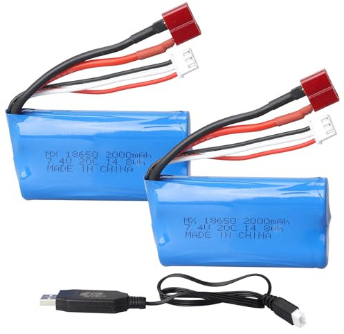 MXJFYY 2 confezioni da 7,4 V 2000 mAh 14,8 Wh agli ioni di litio batteria ricaricabile 2S 20C T spina connettore femmina per RC auto fuoristrada camion Jumper Truggy RC aeroplano elicottero giocattolo
