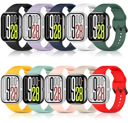 WindRen 10 Stück Armband Kompatibel mit Xiaomi Redmi Watch 5/Xiaomi Smart Band 9 Pro,Weiches Silikon Sport Ersatz Armbänder Kompatibel mit Xiaomi Redmi Watch 4/Xiaomi Smart Band 8 Pro Herren Damen