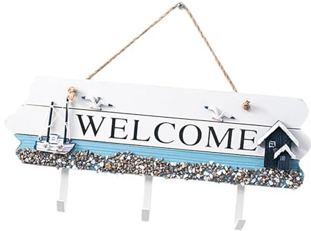 JISADER Crochets de Montage Mural Peints Welcome Porte-Manteau Mural Porte-vêtements créatif et Polyvalent pour Porte d'entrée et Couloir, Bleu