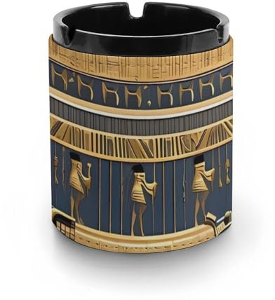 Ägyptische Pharaonische Fresken Leder Aschenbecher Tragbarer Zigarettenaschenbecher Schlankes Druckmuster Aschenbecher Winddicht Auto Aschenbecher Tisch-Zigarren Aschenbecher für drinnen und draußen
