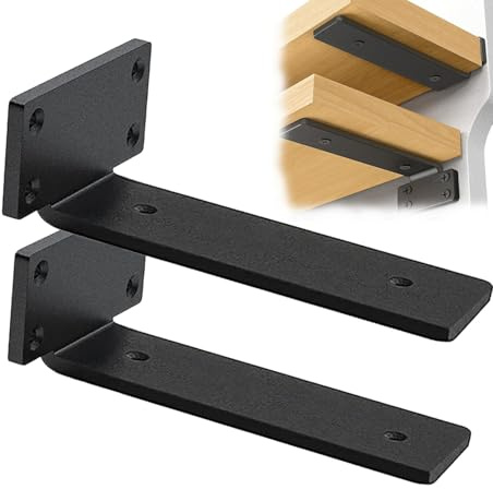 2 Pack Shelf Brackets 15cm, Heavy Duty Wall Brackets, 75kg Load Capacity, Black Floating Shelf Bracket