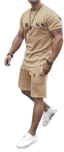 WAZHAKU Jogginganzug Herren Trainingsanzug Baggy Sportanzug Bequeme Atmungsaktive Sommer Outfit 2-teiliges Set mit Tshirts und Sporthose Stretch Fitnessanzug Activewear Streetwear Freizeitanzug