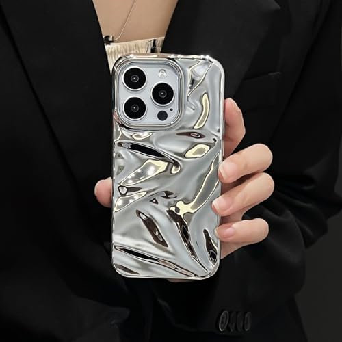 ZCDAYE Case for iPhone 13 Pro Max Glossy Water Ripple Phone Case,TPU Cute Glitter Trendy Phone Case Solid Colour Soft Shell Slim Fit Women Protective Case for iPhone 13 Pro Max (6.7 inches),Silver