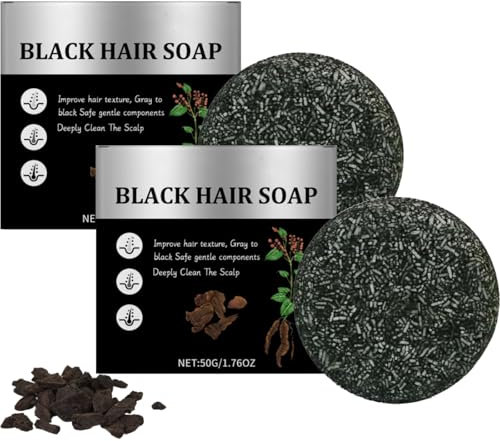 Black Hair Soap - Black Hair Shampoo Bar Natural Bamboo Charcoal Shampoo Soap, Grey Reducing Shampoo Men, Anti Grey Soap White Hair Reverse Bar, Deeply Clean Scalp (1PC)