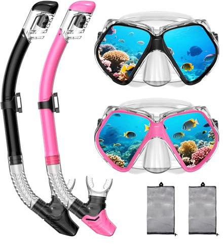 Attrezzatura da snorkeling per adulti Maschera da snorkeling Set Maschera Immersione Scuba Snorkel Dry Snorkel Trasparente Nero Rosa